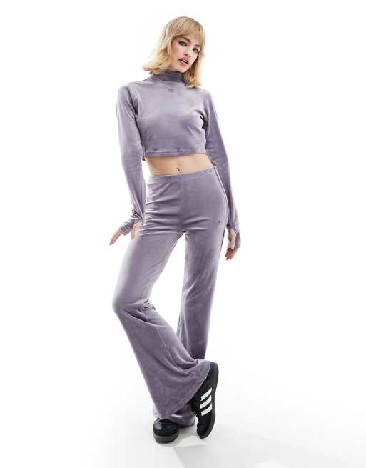 adidas Originals velvet long sleeve crop top in purple