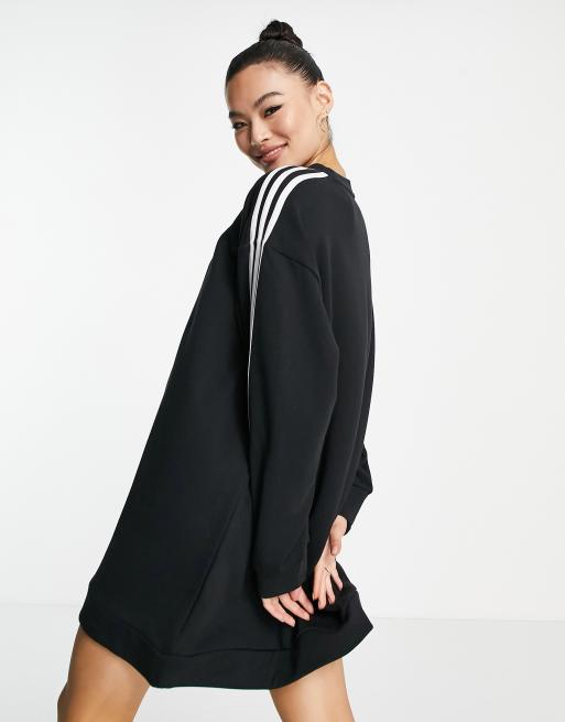 adidas Originals Vestito felpa nero con tre strisce ASOS