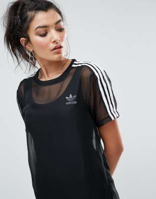 adidas Originals - Vestito midi nero con strato in tessuto a rete  trasparente | ASOS