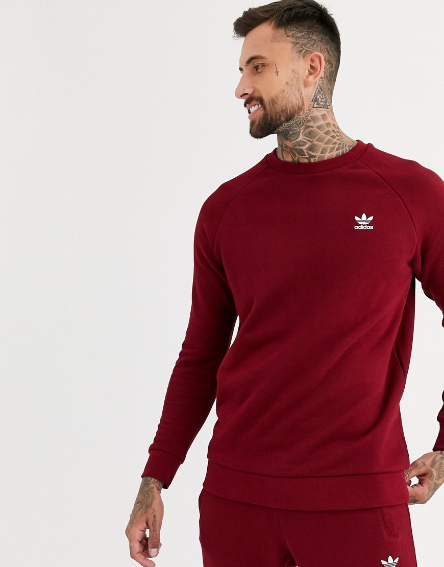 Adidas Originals – Vinröd sweatshirt med liten broderad logga
