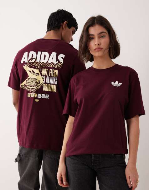 adidas Originals – Vinröd t-shirt med pizza-tryck - view 1