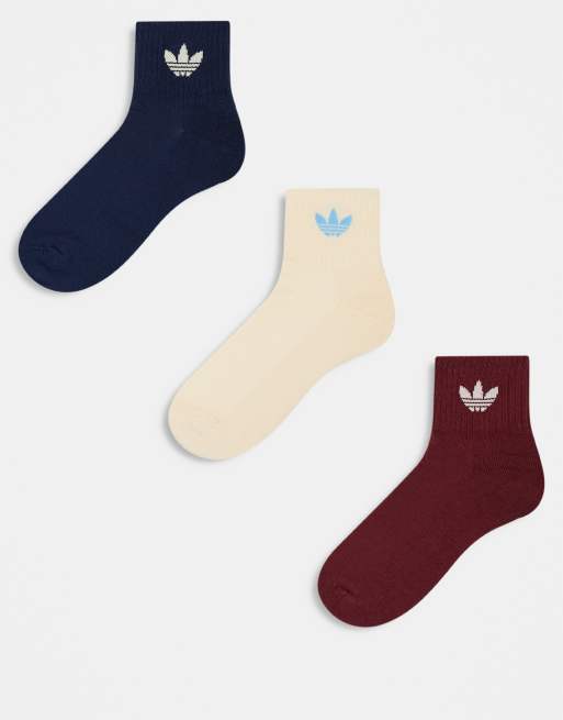 adidas Originals – Vinröda, marinblå och gräddvita ankelstrumpor