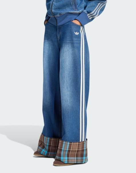 adidas Originals – Vintage-Jeans in Indigo-Denimblau mit kariertem Saum und weitem Bein - view 1