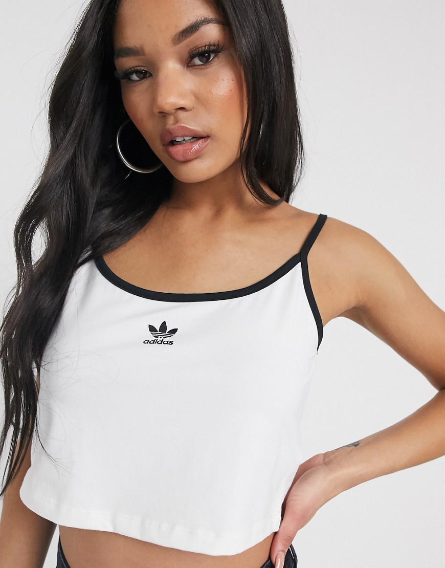 Adidas Originals – Vit crop top med smala axelband och treklöverlogga