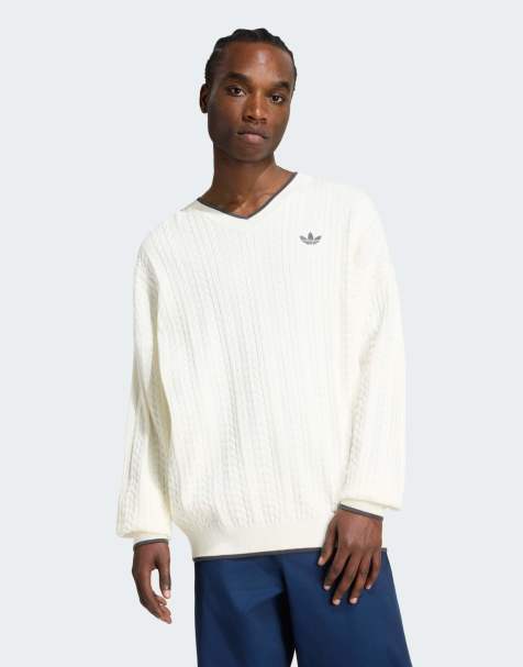adidas Originals – Vit, flätstickad sweatshirt med rund halsringning - view 1