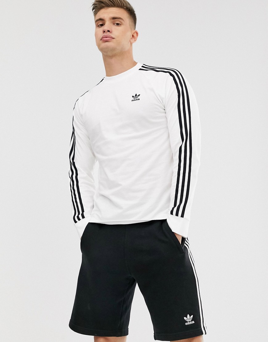 Adidas Originals – Vit långärmad t-shirt med 3 ränder