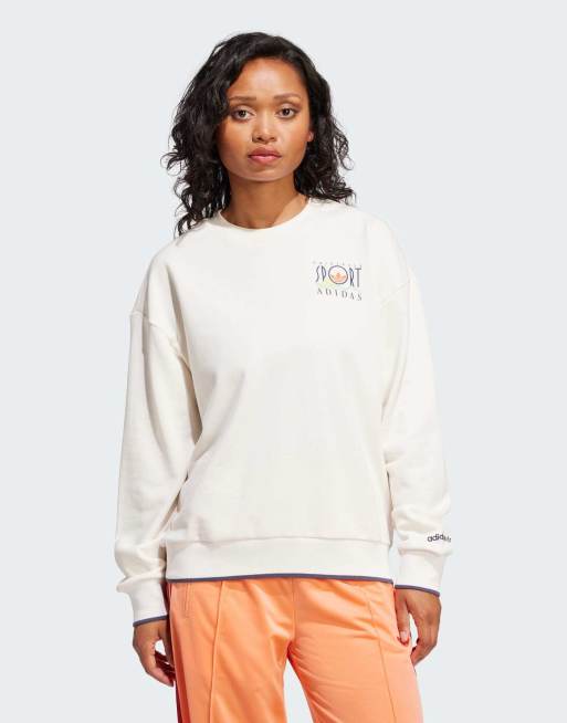 adidas Originals – Vit sweatshirt med Sports-tryck
