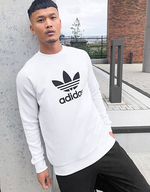 adidas Originals – Vit sweatshirt med stor treklöverlogga