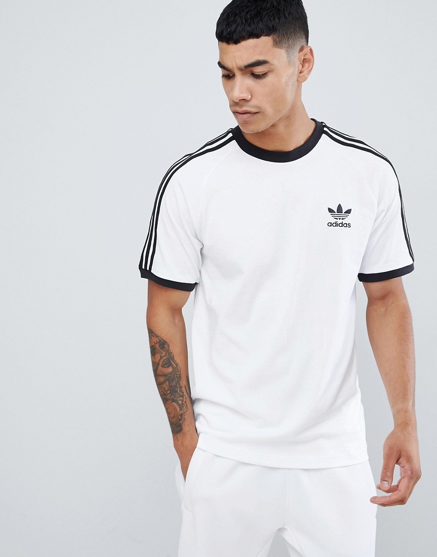Adidas Originals – Vit t-shirt med 3 ränder