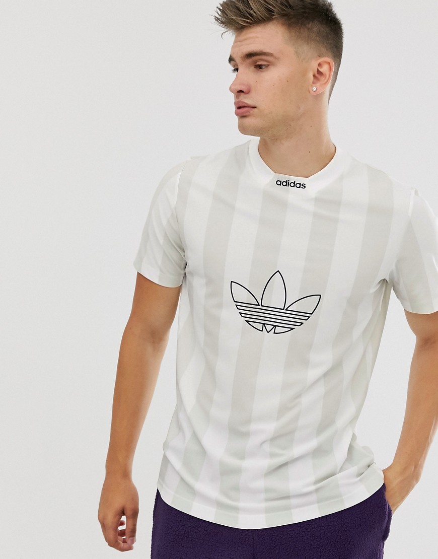 Adidas Originals – Vit t-shirt med ränder och mittlogga