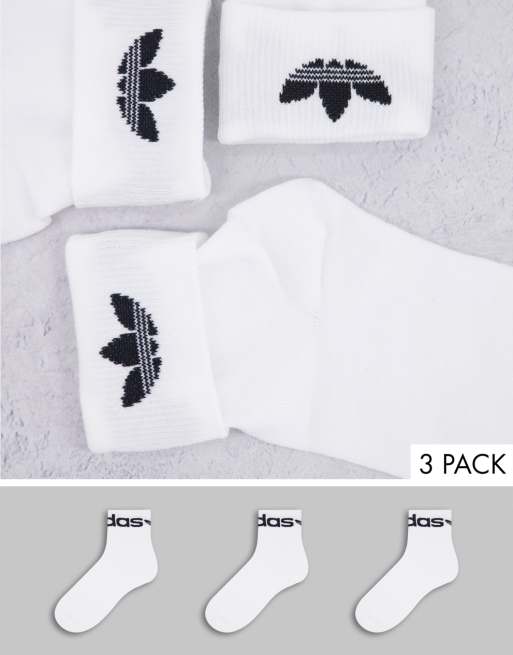 adidas Originals – Vita träningsstrumpor med vikta muddar, 3-pack