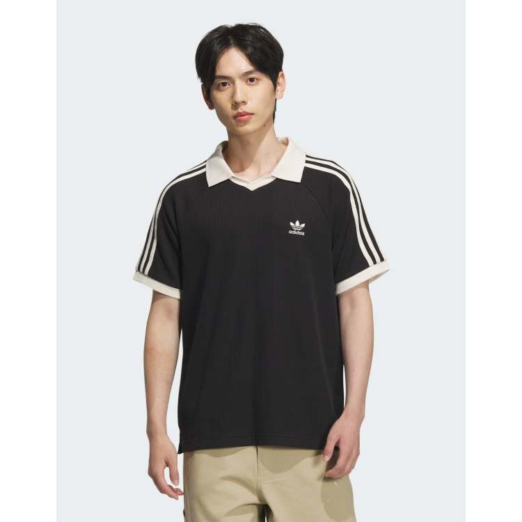 adidas Originals Waffle short sleeve polo shirt in black | ASOS