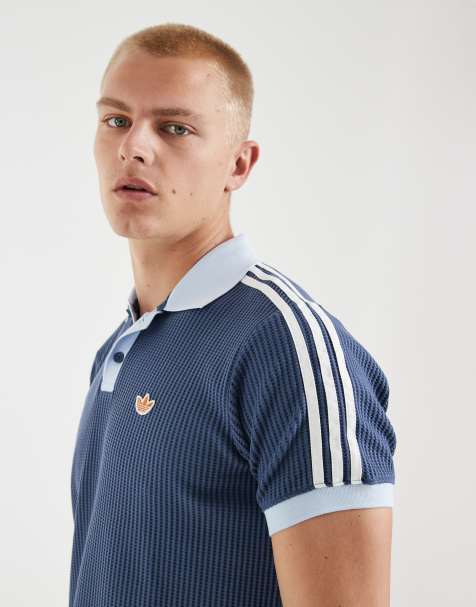 adidas Originals waffle textured polo in navy - view 1
