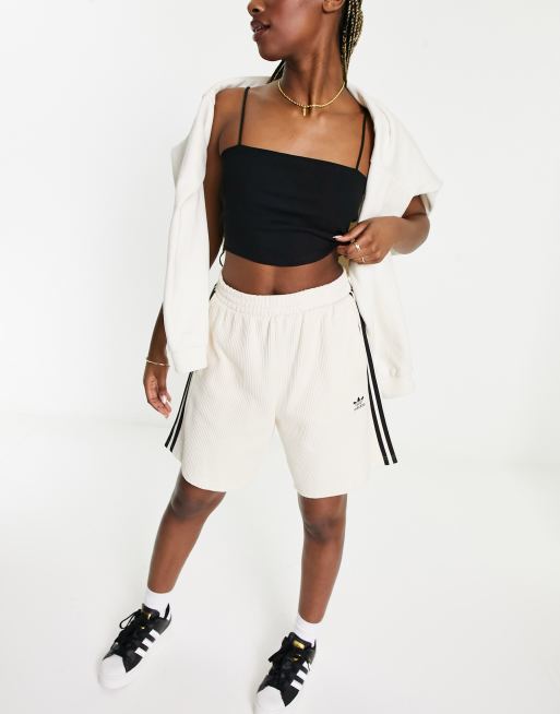 adidas Originals waffle three stripe shorts in off white