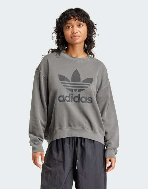 adidas Originals - Washed Trefoil - Felpa nera slavata con trifoglio
