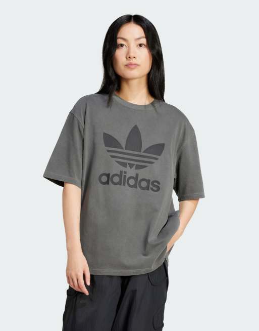 adidas Originals - Washed Trefoil - T-shirt con trifoglio nero slavato