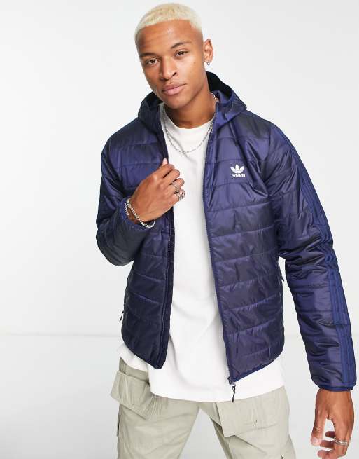 adidas Originals – Wattierte Jacke mit Kapuze in Indigoblau