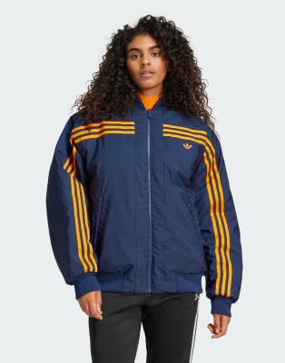 adidas Originals - Wendbare 70er-Bomberjacke in Indigo und Orange mit Oversize-Schnitt