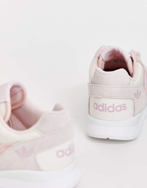 Adidas originals white a-r 2025 trainer in pink suede