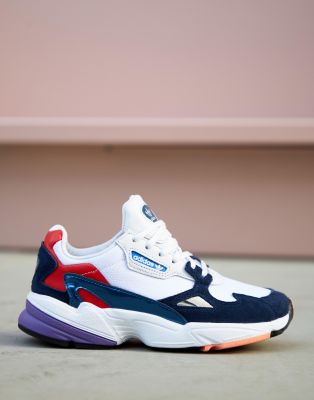 adidas originals falcon sneakers in white and navy