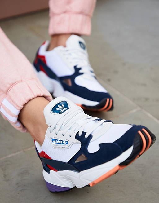 adidas Originals white and navy Falcon trainers