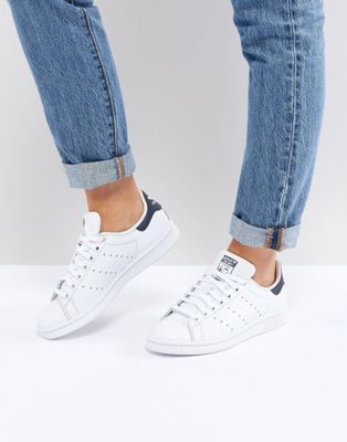 adidas Originals white and navy Stan Smith sneakers | ASOS