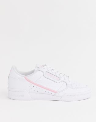 adidas white shoes with pink stripes