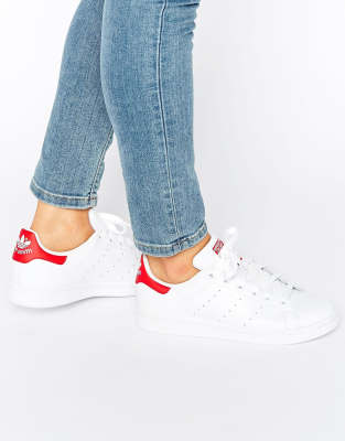 red and white stan smiths womens