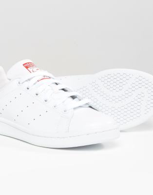 adidas originals white and red stan smith trainers