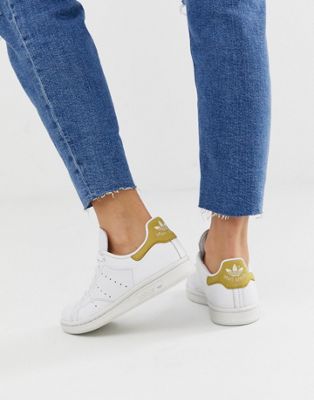 adidas originals white and yellow stan smith trainers