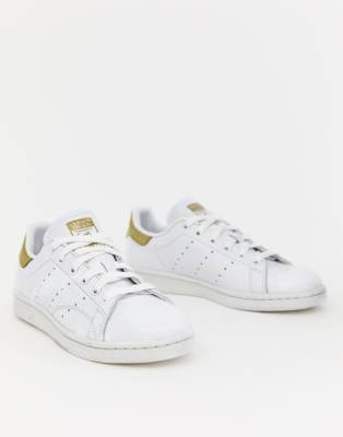 adidas originals white and yellow stan smith trainers