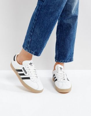 adidas originals gazelle super sneakers in white and blue