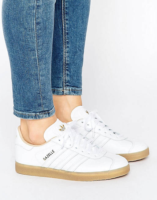 adidas Originals White Leather Gazelle Trainers With Gum Sole | ASOS