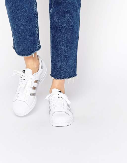 Adidas superstar white and silver outlet womens