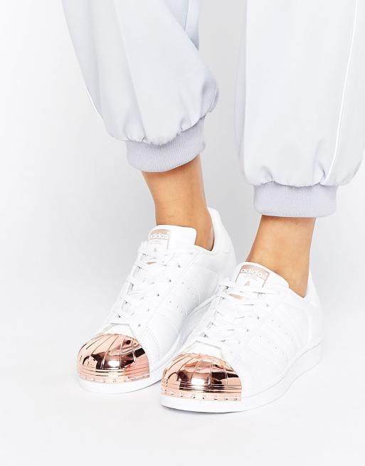 adidas Originals White Superstar Trainers With Rose Gold ...