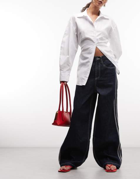 adidas Originals wide leg jeans in dark indigo - view 1