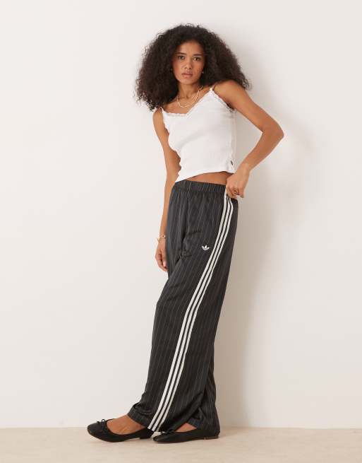adidas Originals wide leg pants in black pinstripe