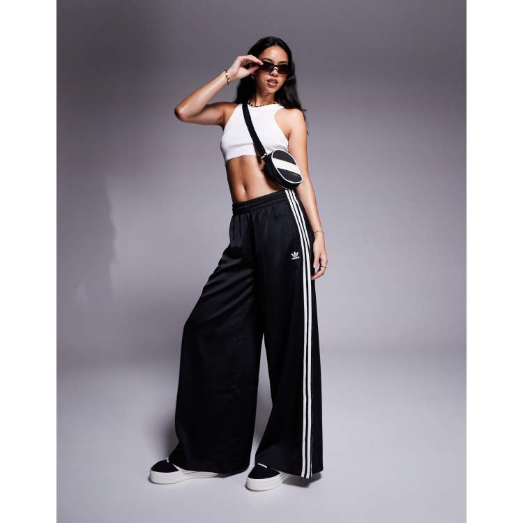 adidas Originals wide leg satin joggers in black ASOS