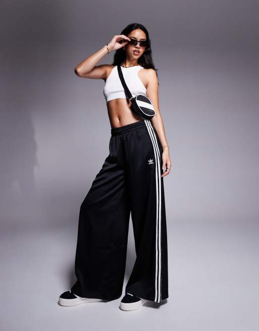 adidas Originals Wide Leg Satin joggers in Black