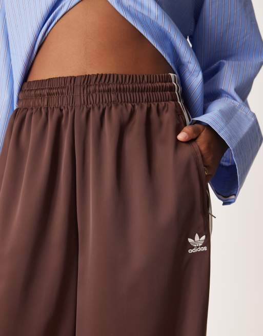 adidas Originals wide leg satin trackies in brown  