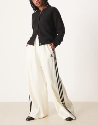 adidas Originals wide leg satin joggers in cream | ASOS