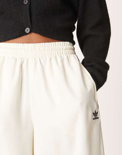 adidas Originals wide leg satin joggers in cream
