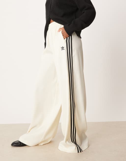 adidas Originals wide leg satin joggers in cream