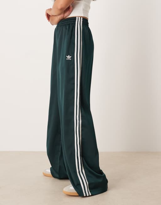 adidas Originals wide leg satin joggers in green