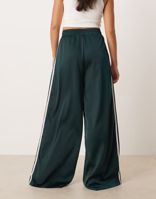 adidas Originals wide leg satin joggers in green | ASOS