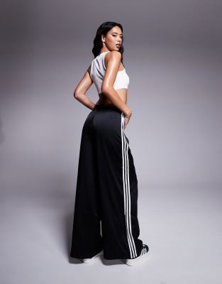 adidas Originals wide leg satin trackies in black
