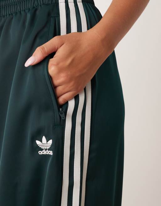 adidas Originals wide leg satin joggers in green