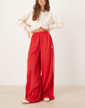 [adidas Originals] adidas Originals wide leg satin trackies in red L better scarlet/white