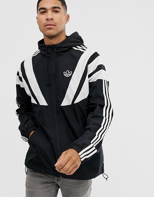 adidas Originals windbreaker jacket with 3 stripes in black | ASOS
