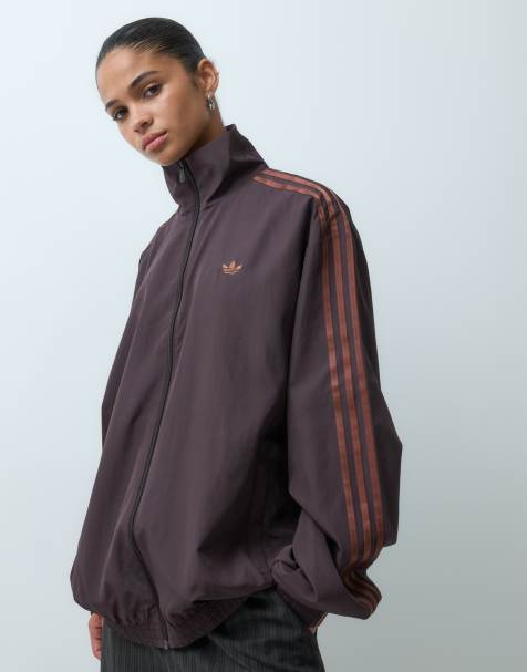 adidas Originals woven firebird track top in tonal brown - view 1